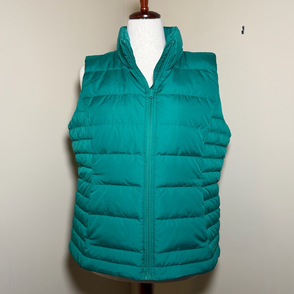 Lands’ End Women’s Down Puffer Vest Green L/P 600 Fill Power Packable NWT